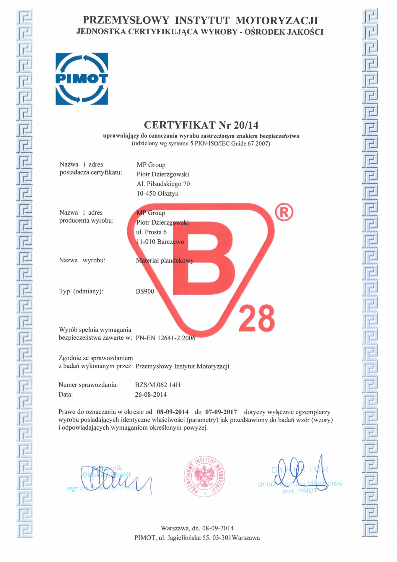 Certyfikat bezpieczeństwa B 28